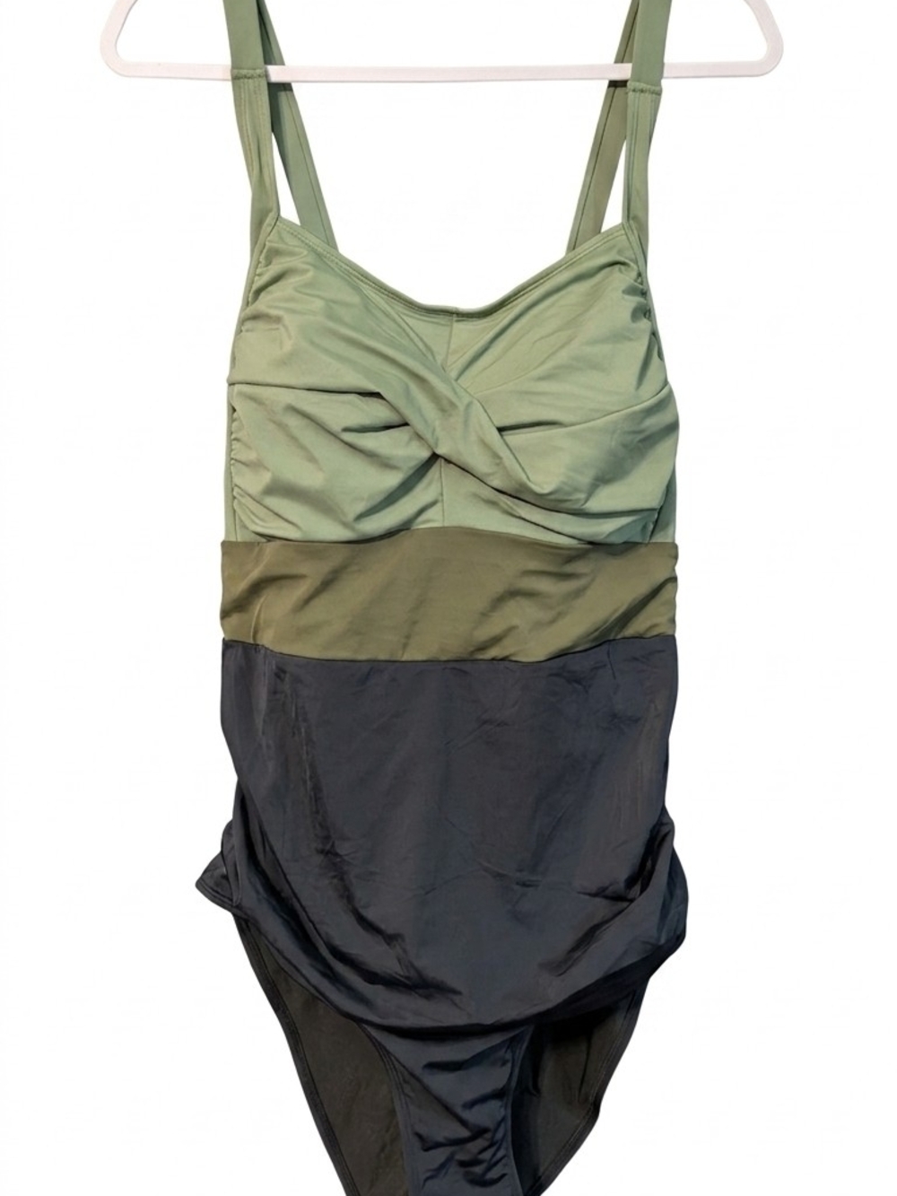 NWT Scomchic Colorblock Twist-Front One Piece Swimsuit | Sage Olive Black 1XL